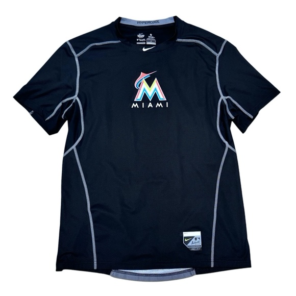 NIKE MIAMI MARLINS PRO COMBAT DRI-FIT AUTHENTIC COLLECTION FITTED SHORT SLEEVE T - Picture 1 of 10